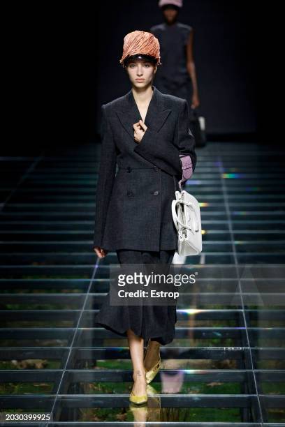 Model walks the runway at the Prada fashion show during the Milan Fashion Week Womenswear Fall/Winter 2024-2025 on February 22, 2024 in Milan, Italy.