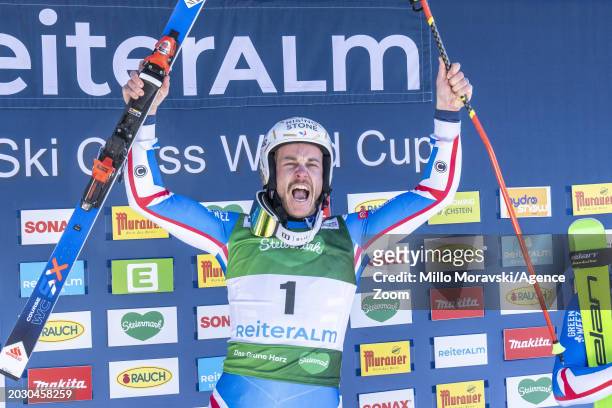Youri Duplessis Kergomard of Team France takes 1st place during the FIS Freestyle Ski World Cup Men's and Women's Ski Cross on February 25, 2024 in...