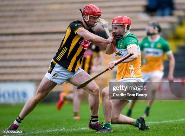 Kilkenny , Ireland - 25 February 2024; Adrian Mullen of Kilkenny tussles Sam Bourke of Offaly during the Allianz Hurling League Division 1 Group A...