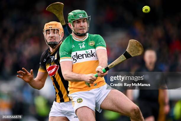 Kilkenny , Ireland - 25 February 2024; Brian Duignan of Offaly is tackled by Shane Murphy of Kilkenny during the Allianz Hurling League Division 1...