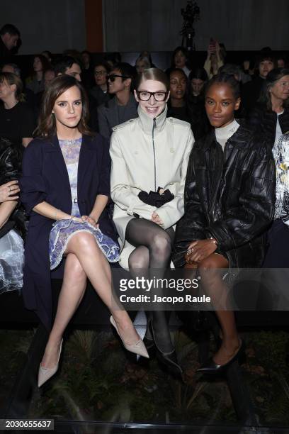 Emma Watson, Hunter Schafer and Letitia Wright attend the Prada Fall/Winter 2024 Womenswear fashion show during Milan Fashion Week Fall/Winter 2024 -...