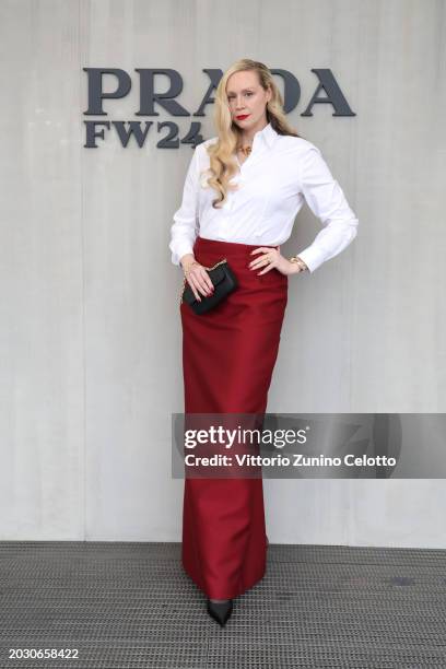 Gwendoline Christie attends the Prada Fall/Winter 2024 Womenswear fashion show during Milan Fashion Week Fall/Winter 2024 - 2025 on February 22, 2024...