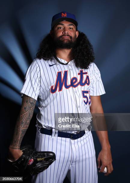 Sean Manaea of the New York Mets poses for a portrait on New York Mets Photo Day at Clover Park on February 22, 2024 in Port St. Lucie, Florida.
