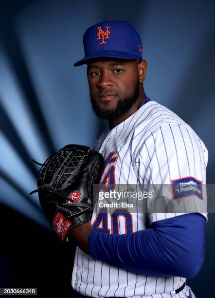 Luis Severino of the New York Mets poses for a portrait on New York Mets Photo Day at Clover Park on February 22, 2024 in Port St. Lucie, Florida.