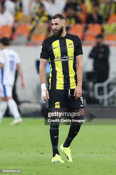 Karim Benzema of Al Ittihad looks on during the AFC Champions League Round of 16 2nd Leg match between Al Ittihad and Navbahor at Prince Abdullah Al...