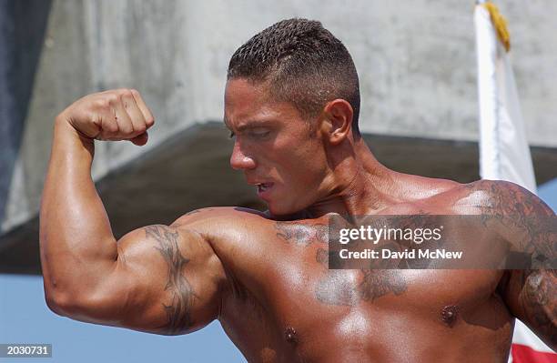 Don Watson competes at the annual Venice Classic bodybuilding competition at Venice Beach on May 26, 2003 in the Los Angeles, California community of...