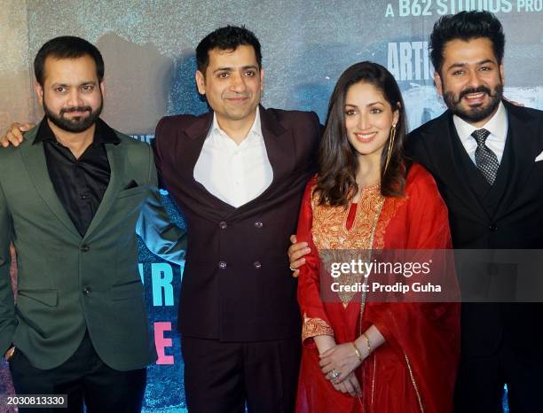 Aditya Jambhale, Lokesh Dhar, Yami Gautam and Aditya Dhar attend the screening of film 'Article 370' on February 22, 2024 in Mumbai, India.