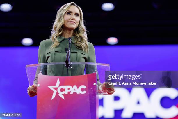 Lara Trump speaks during the Conservative Political Action Conference at Gaylord National Resort Hotel And Convention Center on February 22, 2024 in...