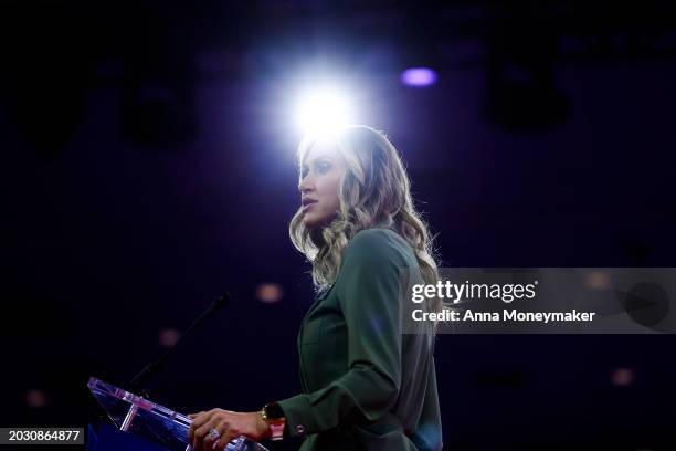 Lara Trump speaks during the Conservative Political Action Conference at Gaylord National Resort Hotel And Convention Center on February 22, 2024 in...