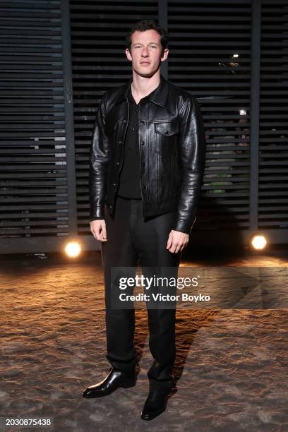 Callum Turner is seen arriving at the Tom Ford fashion show during the Milan Fashion Week Womenswear Fall/Winter 2024-2025 on February 22, 2024 in...