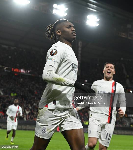 Rafael Leao of AC Milan celebrates after scoring the goal during the UEFA Europa League 2023/24 playoff second leg match between Stade Rennais FC and...