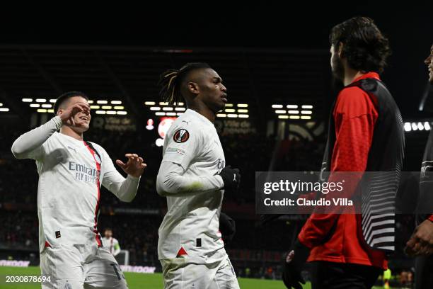 Rafael Leao of AC Milan celebrates after scoring the goal during the UEFA Europa League 2023/24 playoff second leg match between Stade Rennais FC and...