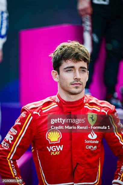 Charles Leclerc of Monaco and Ferrari looks on prior to F1 Testing at Bahrain International Circuit on February 21, 2024 in Bahrain, Bahrain.