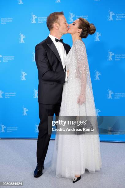 Rocco Siffredi and his wife Rosa Caracciolo pose at the "Supersex" photocall during the 74th Berlinale International Film Festival Berlin at Grand...
