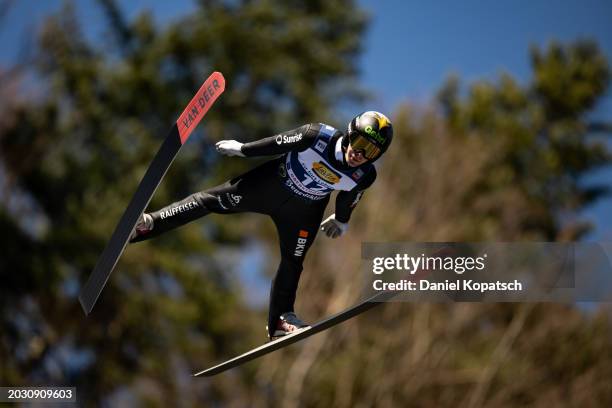 Sandro Hauswirth of Switzerland competes during the qualification round of the FIS World Cup Ski Jumping Men Individual HS235 on February 25, 2024 in...