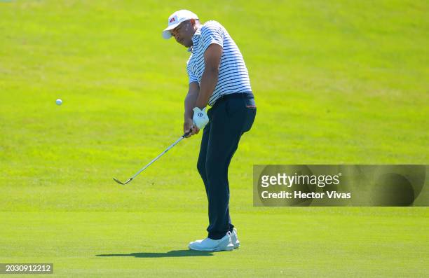 Jhonattan Vegas of Venezuela chips on the 12th green during the first round of the Mexico Open at Vidanta at Vidanta Vallarta on February 22, 2024 in...