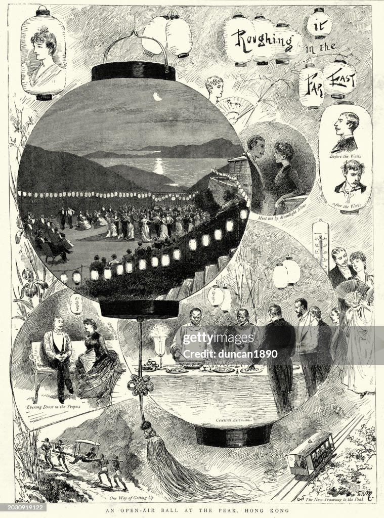 Szenen von einem Open-Air-Ball am Peak, Hongkong, viktorianische 1880er Jahre