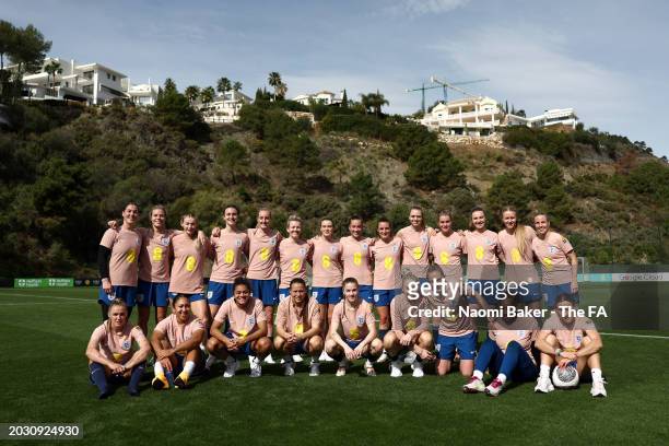 Players of England pose for a team photo during a training session at La Quinta Football Center on February 22, 2024 in Marbella, Spain.