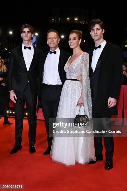 Rocco Siffredi poses with wife Rosa Caracciolo and sons Leonardo Tano and Lorenzo Tano at the "Seven Veils" premiere during the 74th Berlinale...