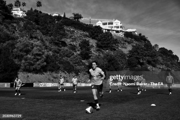 Lucy Bronze of England walks out to a training session at La Quinta Football Center on February 22, 2024 in Marbella, Spain.