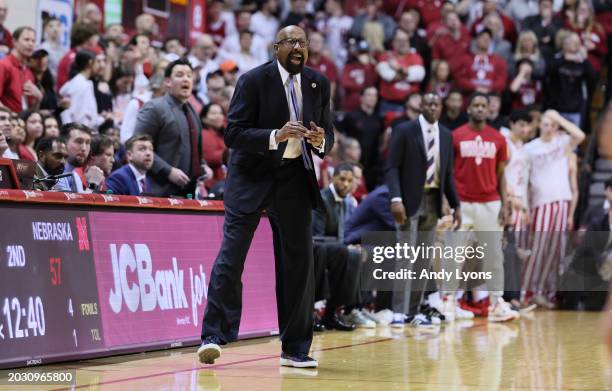 Mike Woodson the head coach of the Indiana Hoosiers in the game against the Nebraska Cornhuskers at Simon Skjodt Assembly Hall on February 21, 2024...