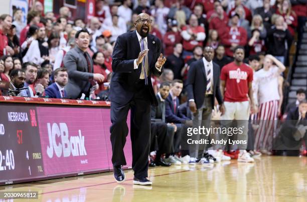 Mike Woodson the head coach of the Indiana Hoosiers in the game against the Nebraska Cornhuskers at Simon Skjodt Assembly Hall on February 21, 2024...