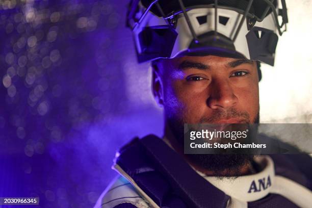 Elias Diaz of the Colorado Rockies poses for a portrait during photo day at Salt River Fields at Talking Stick on February 22, 2024 in Scottsdale,...