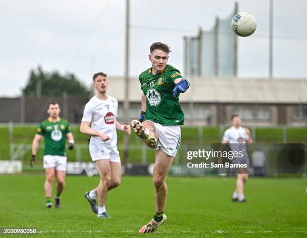 Meath , Ireland - 25 February 2024; Cathal Hickey of Meath kicks a score to level the game during the Allianz Football League Division 2 match...