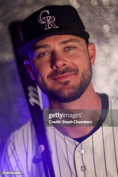 Kris Bryant of the Colorado Rockies poses for a portrait during photo day at Salt River Fields at Talking Stick on February 22, 2024 in Scottsdale,...