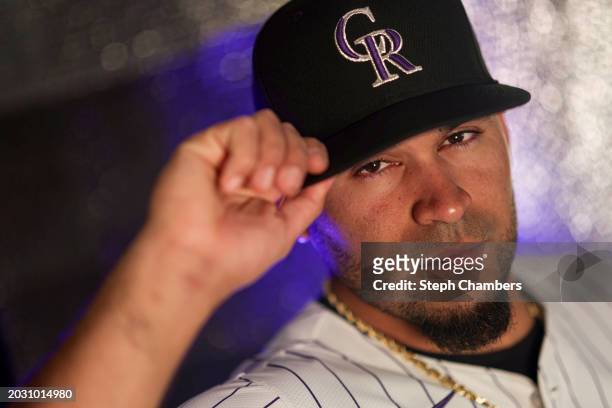 Antonio Senzatela of the Colorado Rockies poses for a portrait during photo day at Salt River Fields at Talking Stick on February 22, 2024 in...