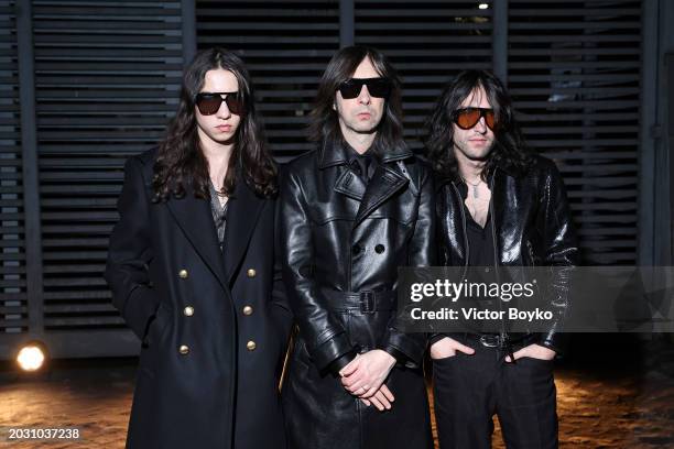 Lux Gillespie, Bobby Gillespie and a guest are seen arriving at the Tom Ford fashion show during the Milan Fashion Week Womenswear Fall/Winter...