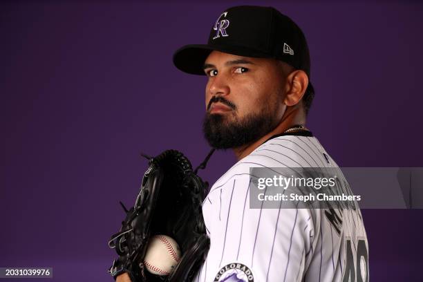 German Marquez of the Colorado Rockies poses for a portrait during photo day at Salt River Fields at Talking Stick on February 22, 2024 in...