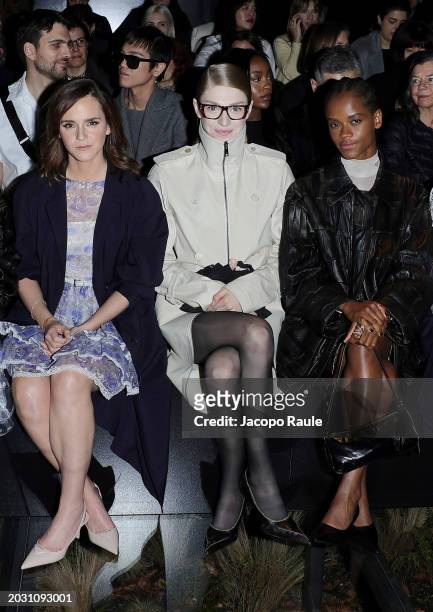 Emma Watson, Hunter Schafer and Letitia Wright attend the Prada Fall/Winter 2024 Womenswear fashion show during Milan Fashion Week Fall/Winter 2024 -...