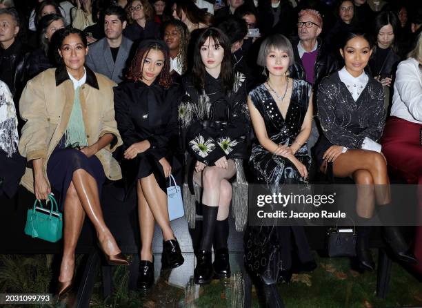 Tracee Ellis Ross, Amandla Stenberg, Mei Nagano, Ma Yili and Yara Shahidi attend the Prada Fall/Winter 2024 Womenswear fashion show during Milan...