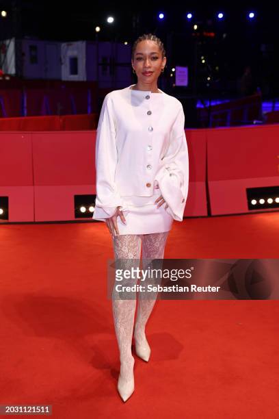Jenny Augusta attends the "Vogter" premiere during the 74th Berlinale International Film Festival Berlin at Berlinale Palast on February 22, 2024 in...