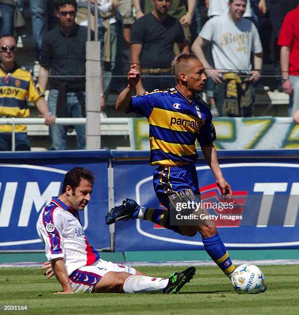 Hidetoshi Nakata of Parma in action during the Serie A match between Parma and Bologna, played on May 3, 2003 at the Ennio Tardini Stadium, Parma,...