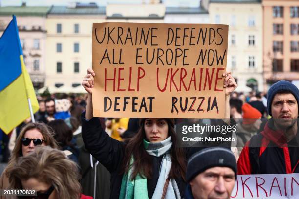 Ukrainian citizens and supporters attend the march ' Together For Victory ' to show solidarity with Ukraine and commemorate two year anniversary of...