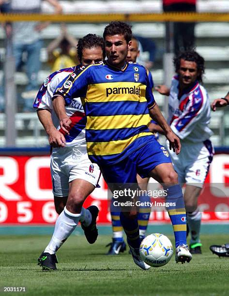 Adrian Mutu of Parma in action during the Serie A match between Parma and Bologna, played on May 3, 2003 at the Ennio Tardini Stadium, Parma, Italy.