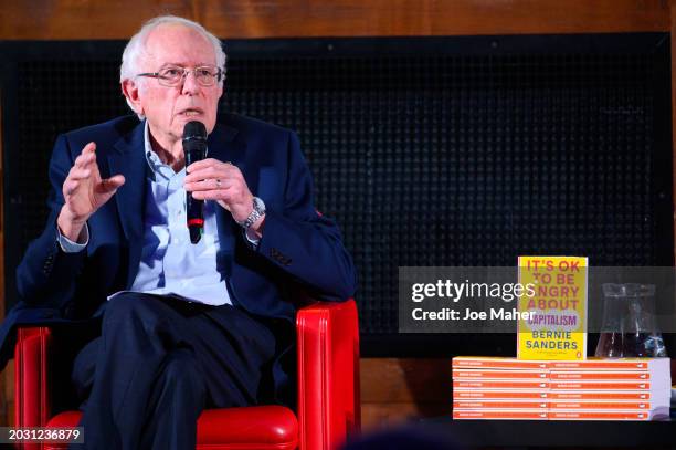 Bernie Sanders attends during "Bernie Sanders: It's OK To Be Angry About Capitalism" at Royal Geographical Society on February 22, 2024 in London,...