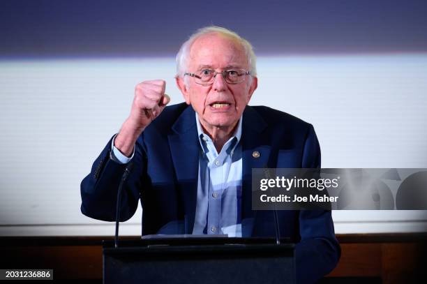 Bernie Sanders attends during "Bernie Sanders: It's OK To Be Angry About Capitalism" at Royal Geographical Society on February 22, 2024 in London,...