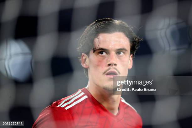 Mile Svilar of AS Roma looks on during the UEFA Europa League 2023/24 knockout round play-offs second leg match between AS Roma and Feyenoord at...