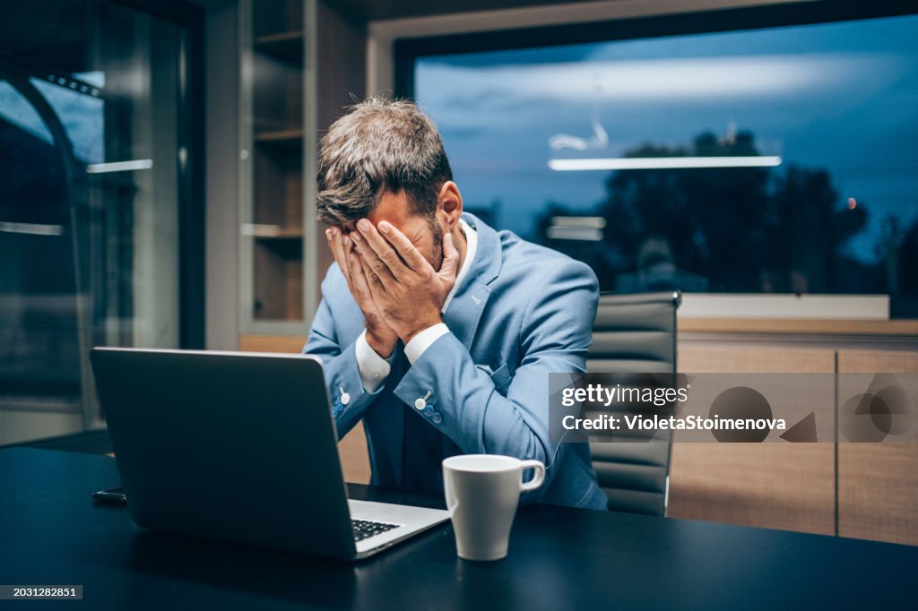 Businessman working late in the office.