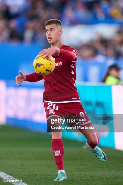 Iago Lopez of AD Alcorcon prepares a throw-in during the LaLiga Hypermotion between CD Leganes and AD Alcorcon at Estadio Municipal de Butarque on...