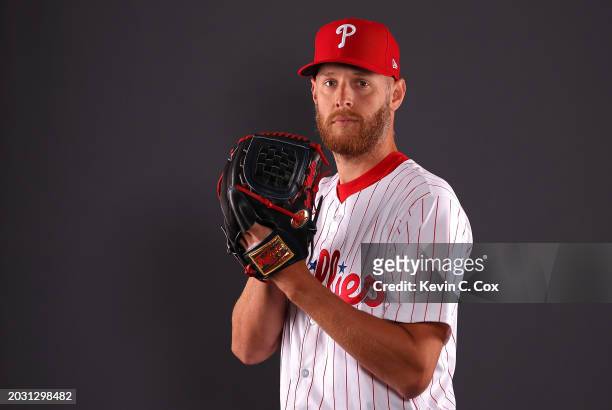 Zack Wheeler of the Philadelphia Phillies poses for a portrait during photo day at BayCare Ballpark on February 22, 2024 in Clearwater, Florida.