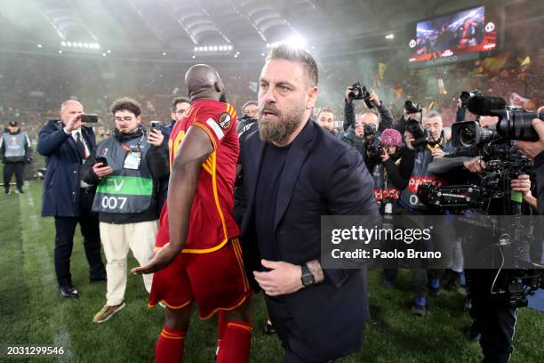 Daniele De Rossi, Head Coach of AS Roma, looks on at full-time after the team's victory in the penalty shoot out in the UEFA Europa League 2023/24...