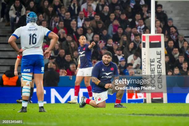 Sebastien TAOFIFENUA of France dejected during the Six Nations Rugby match between France and Italia at Stade Pierre Mauroy on February 25, 2024 in...