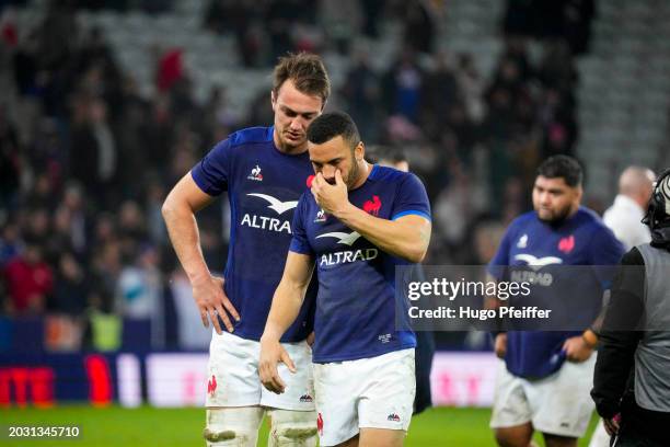 Alexandre ROUMAT of France and Matthis LEBEL of France dejected during the Six Nations Rugby match between France and Italia at Stade Pierre Mauroy...