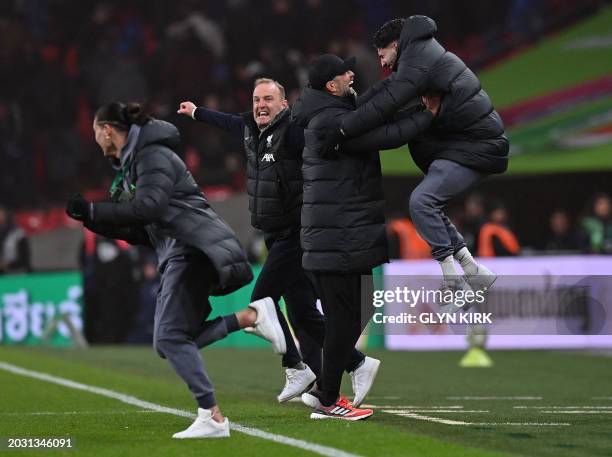 Liverpool's German manager Jurgen Klopp celebrates winning in extra time the English League Cup final football match between Chelsea and Liverpool at...