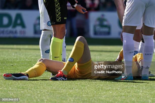 Alex Meret of SSC Napoli is playing during the Serie A TIM match between Cagliari Calcio and SSC Napoli in Cagliari, Italy, on February 25, 2024.