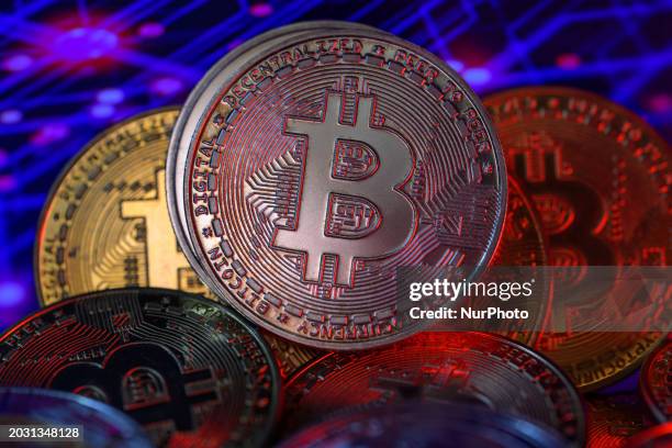 Visual representation of the digital cryptocurrency Bitcoin is shown in this photo illustration taken in Brussels, Belgium, on February 25, 2024.